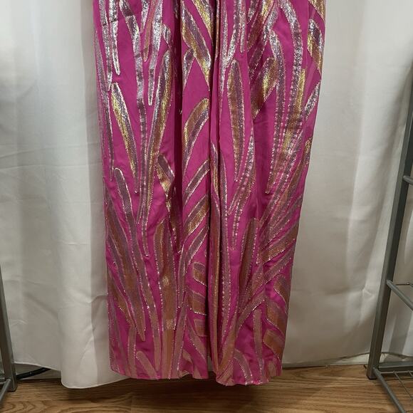 Ramy Brook Size 10 Irene Cocktail Dress Pink Silk Metallic Twisted Cutout Womens - Picture 5 of 7